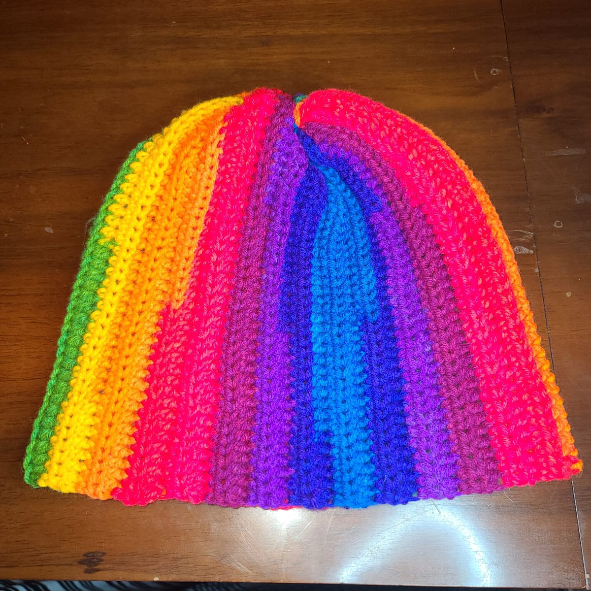 Handmade crochet rainbow 3D winter hat one of a kind! Ribbed Crochet Beanie - Multicolour Winter Hat – hdmakes main image 3