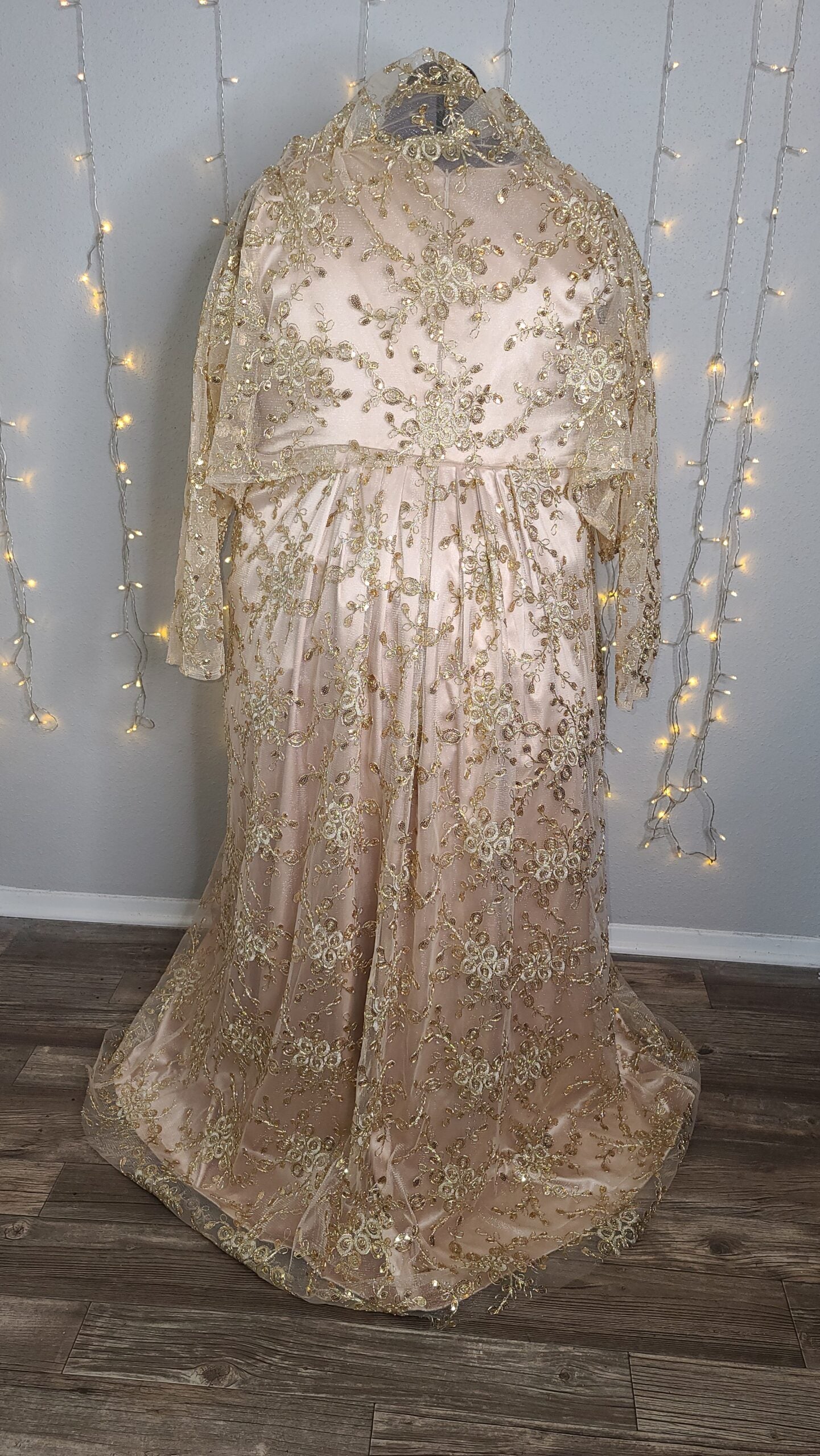 green emerald velvet dress 1980s Cream & Gold Chevron Dress, Sz. L main image 0